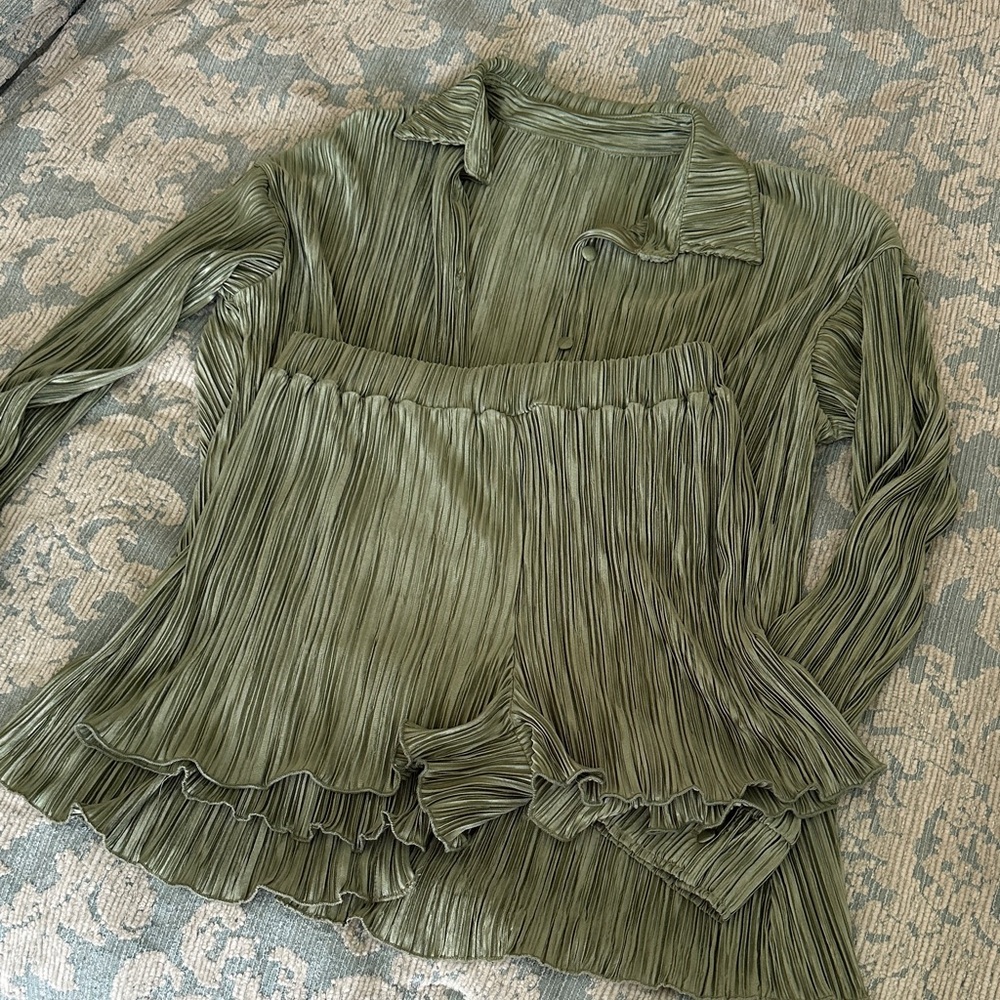Sage Green Blouse and Shorts Set